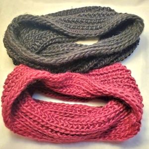 Pair of Crocheted Winter Cold Weather Infinity Scarf/ Headband Neck Warmer